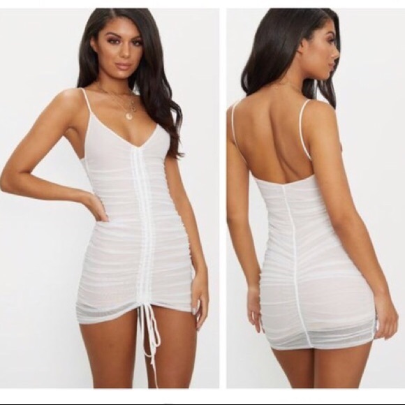 white mesh ruched dress